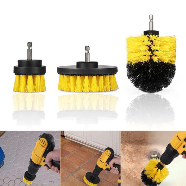 Set 3 bàn chải lau chùi vệ sinh nhà cửa đa năng gắn máy khoan cầm tay tiện lợi