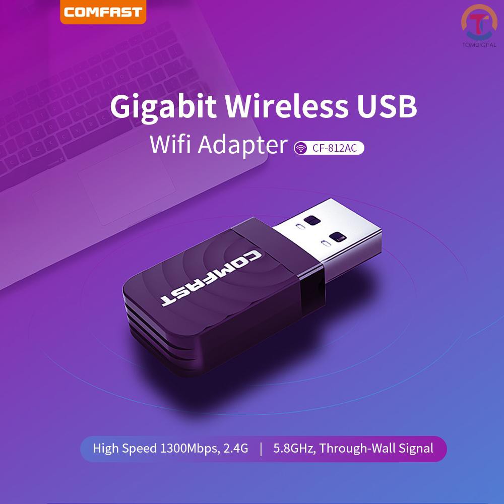 USB truyền tín hiệu wifi không dây Tgl Comfast Cf-812Ac Ac với cổng USB 1300mbps 2.4g 5.8ghz chuyên dụng