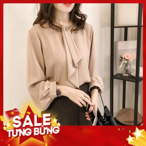 Áo kiểu nữ vải Chiffon cột nơ thời trang Hàn Quốc xinh xắn -Hàng nhập khẩu