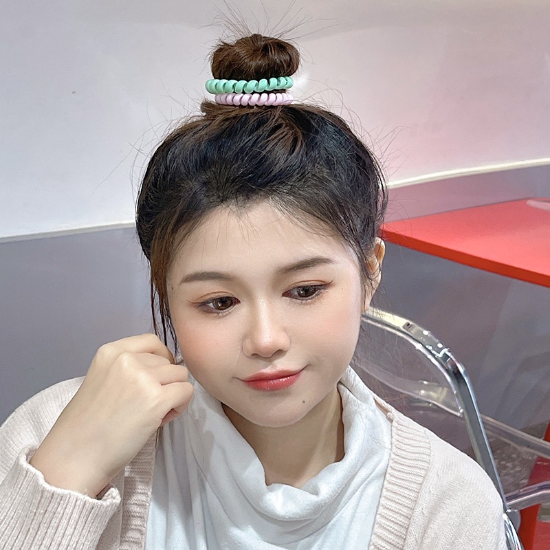 Dây Buộc Tóc Cao Su Kiểu Dây Điện Thoại Nhiều Màu Sắc Ngọt Ngào Cho Nữ