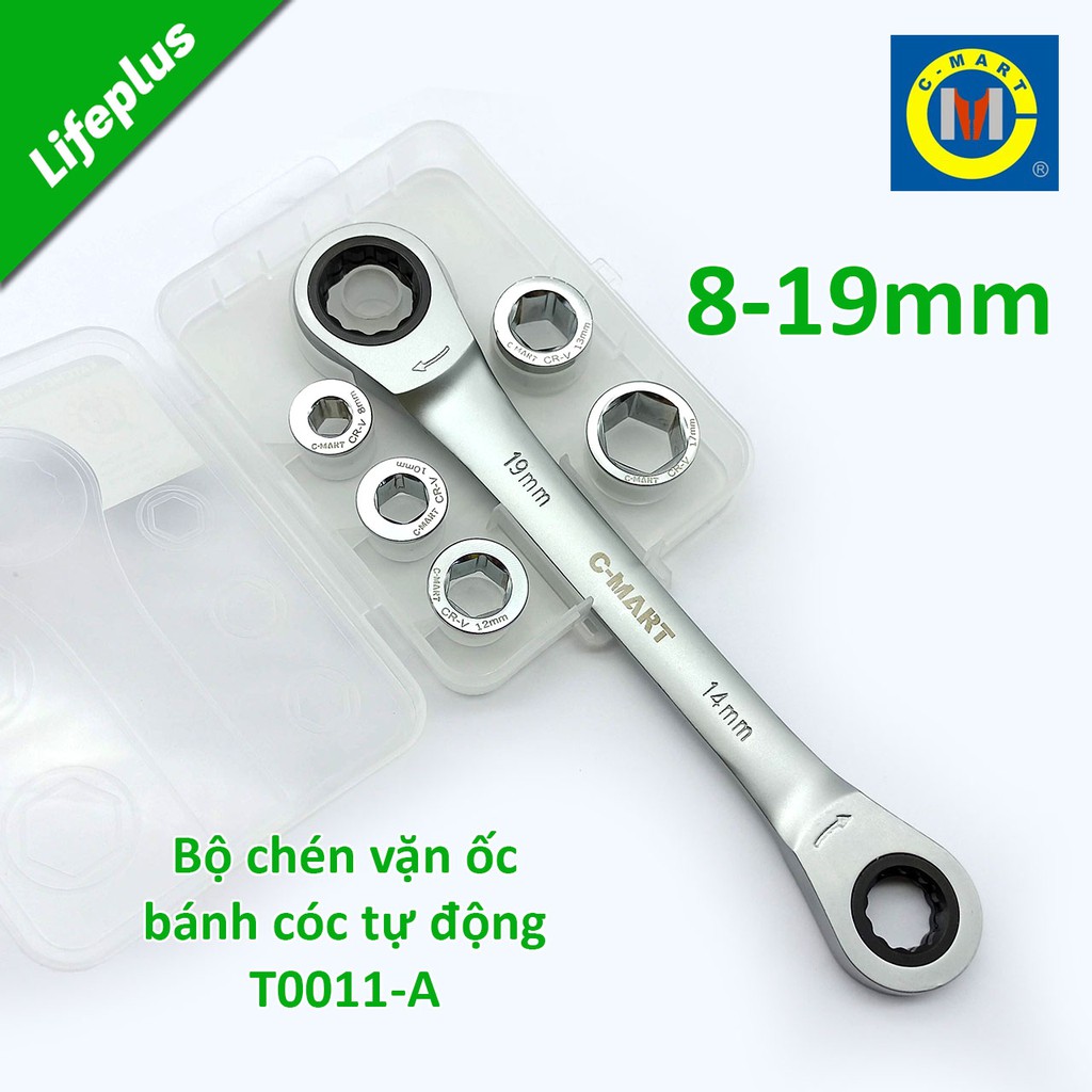 Bộ cờ lê 2 đầu vòng tự động kèm 5 đầu lục giác rời C-mart T0011-A 8-19mm