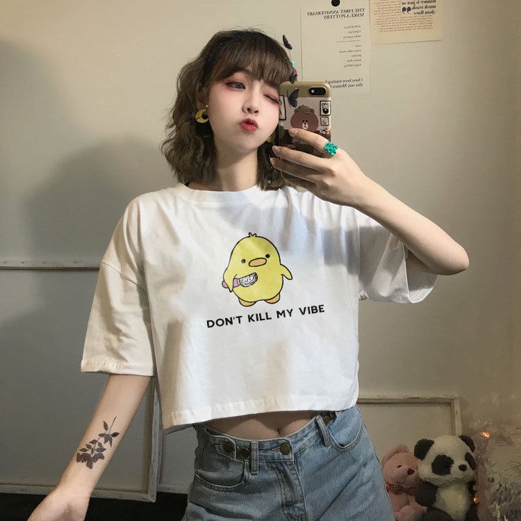 Áo croptop nữ tay ngắn cổ tròn vải thun cotton kiểu hàn quốc CR004 Miucho in hình hoạ tiết