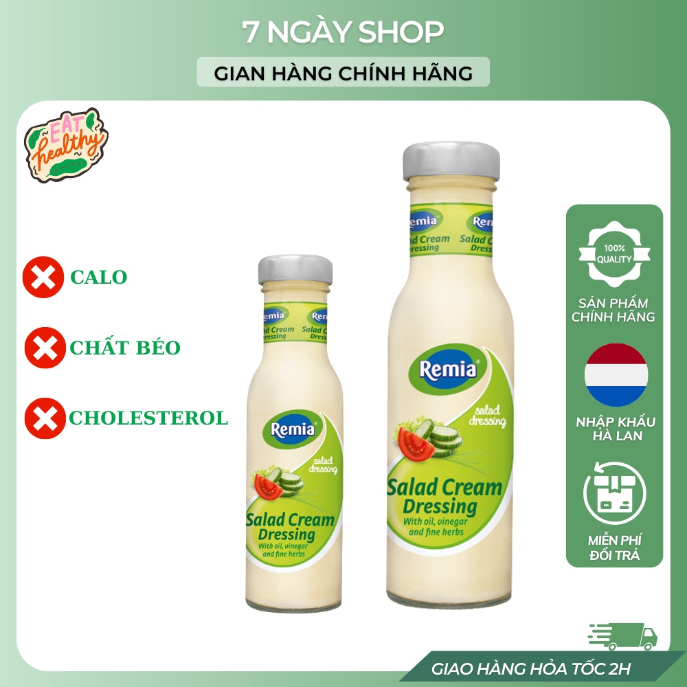 Sốt Salad Eat Clean Remia Salad Cream Dressing 7NgayShop 250ml Nhập Khẩu Hà Lan Date 2024, Sốt Salad Kem Ăn Kiêng Remia
