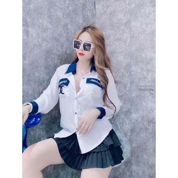 Áo sơ mi có túi phối cổ bẻ xanh tay dài!