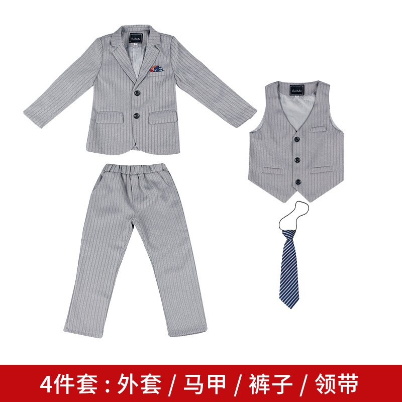Bộ vest bé trai cao cấp ghi xám TQB033 gồm 3 chi tiết (áo ghile + áo vest + quần tây) tặng kèm cavat hoặc nơ