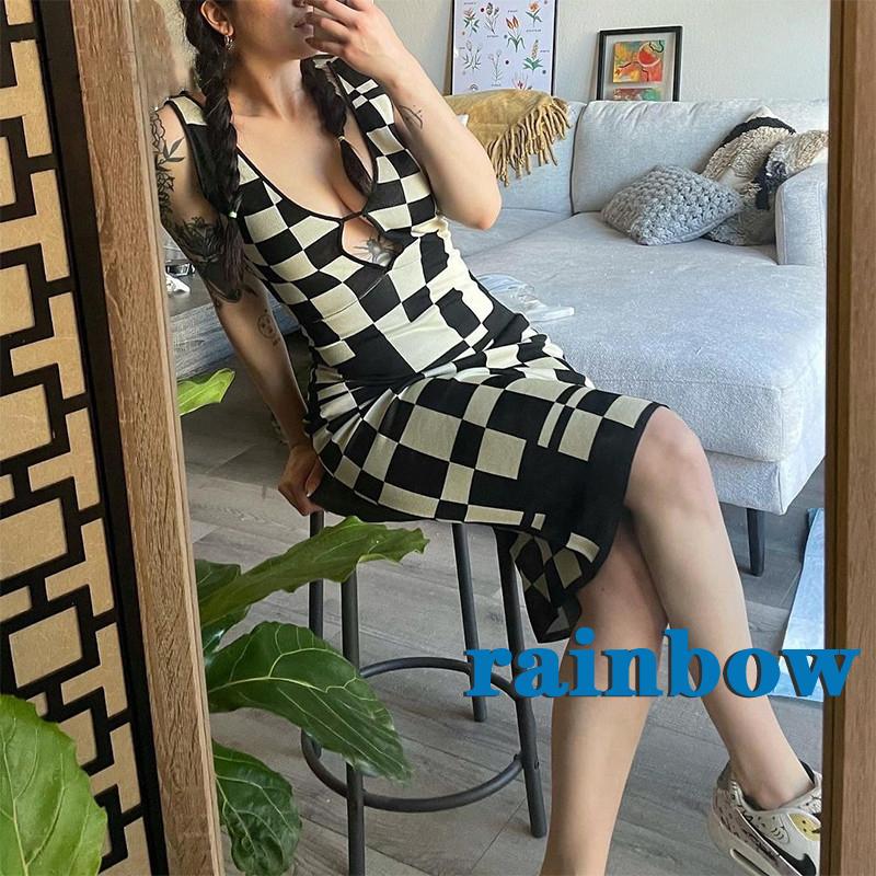 Đầm Nữ Tay Ngắn Cổ Chữ V Họa Tiết Caro Thời Trang Quyến Rũ