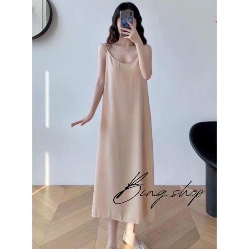 Đầm cami 2 dây Bingshop đan chéo lưng form rộng vải mềm mịn mát freeship | BigBuy360 - bigbuy360.vn