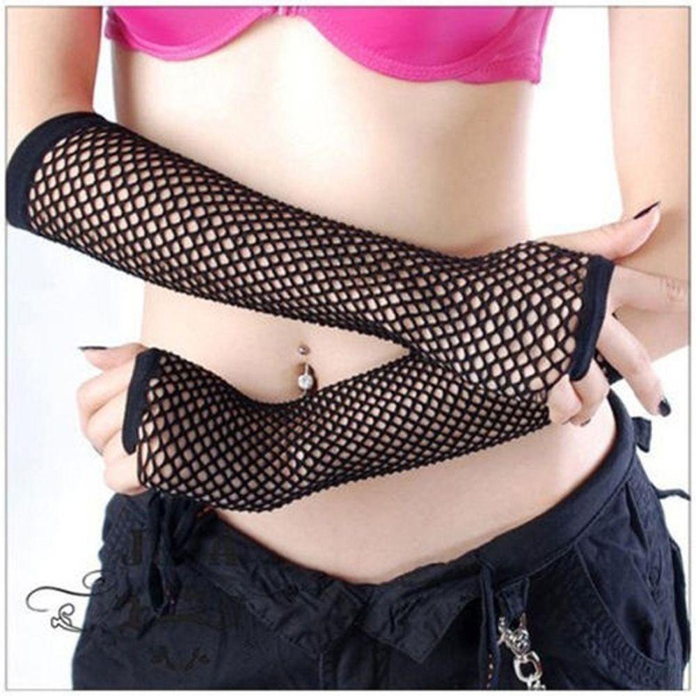 Găng Tay Hở Ngón Màu Đen Neon Phong Cách Gothic Thời Trang Cho Nữ