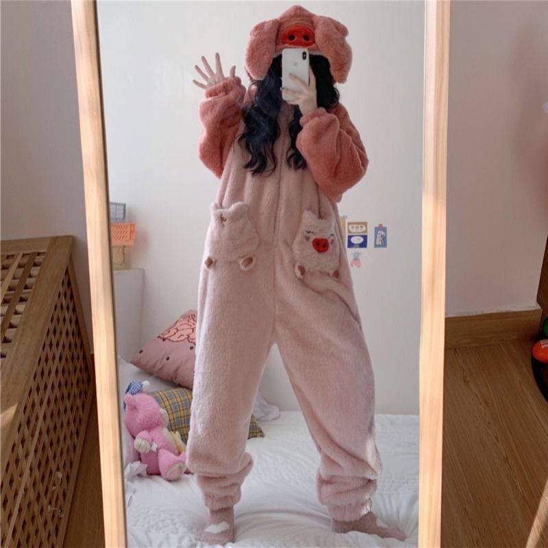 Áo Choàng Ngủ Một Mảnh Chất Liệu Lông Cừu San Hô Dày Dặn In Họa Tiết Hoạt Hình Thời Trang Thu Đông Cho Nữ | BigBuy360 - bigbuy360.vn