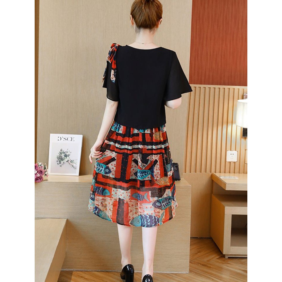 Đầm suông voan vai đính nơ trẻ trung Va20