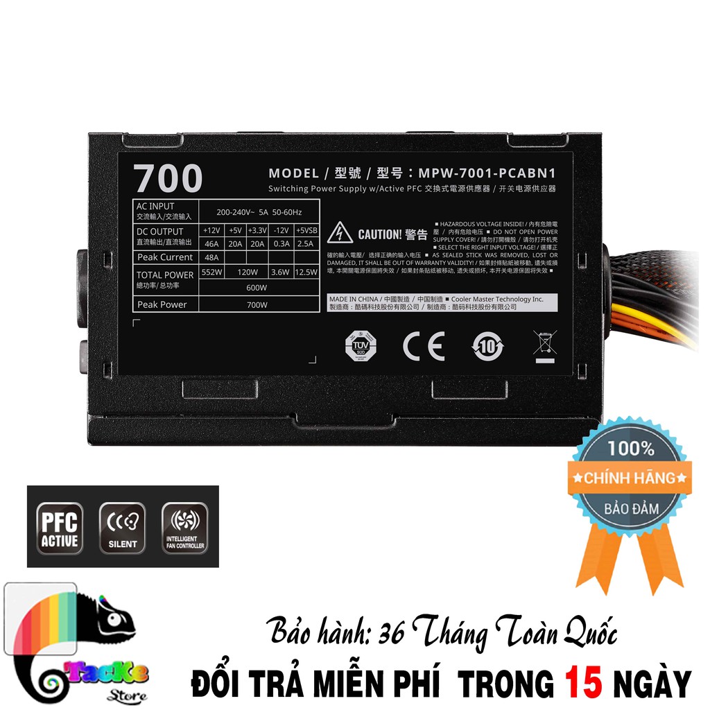 Nguồn máy tính Cooler Master Elite V3 PC700 230V Box I PSU CoolerMasster Elite P700 230V - V3 Box - MPW-7001-PCABN1