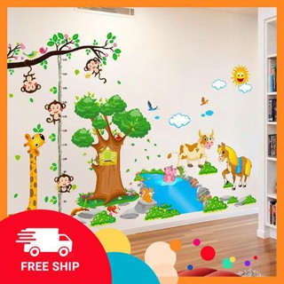 ⚡️𝗙𝗥𝗘𝗘𝗦𝗛𝗜𝗣⚡️ Decal dán tường Thước đo chiều cao Ngựa và dòng sông - Tranh dán tường cho bé đẹp nhất
