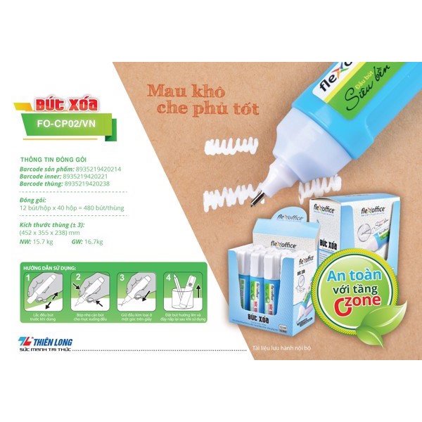 1 Hộp Bút Xóa FO-CP02 (12 chiếc) - Bút xóa nước FlexOffice FO-CP02 nhanh khô, siêu sạch