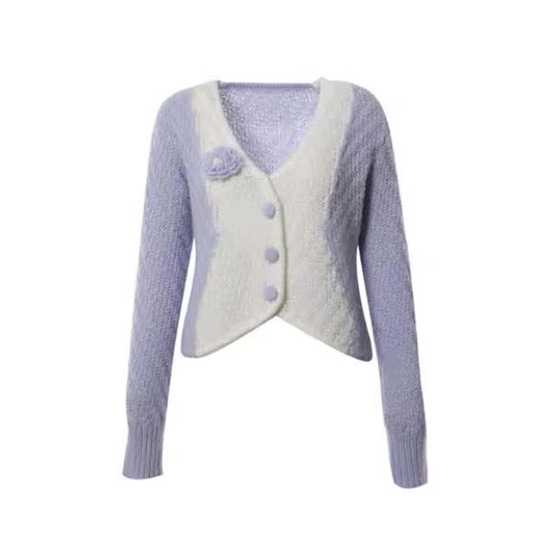 Áo Dệt Kim Tay Dài Cổ Thấp Họa Tiết Hoa Ba Chiều Thời Trang Mùa Thu Phong Cách Hàn Quốc Cho Nữ