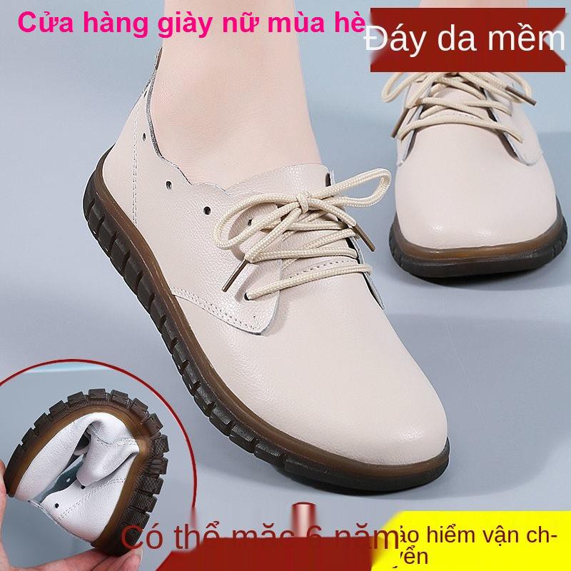 Giày đơn mùa xuân và thu, da nữ đế bệt của phụ nữ, mềm trung niên mới,