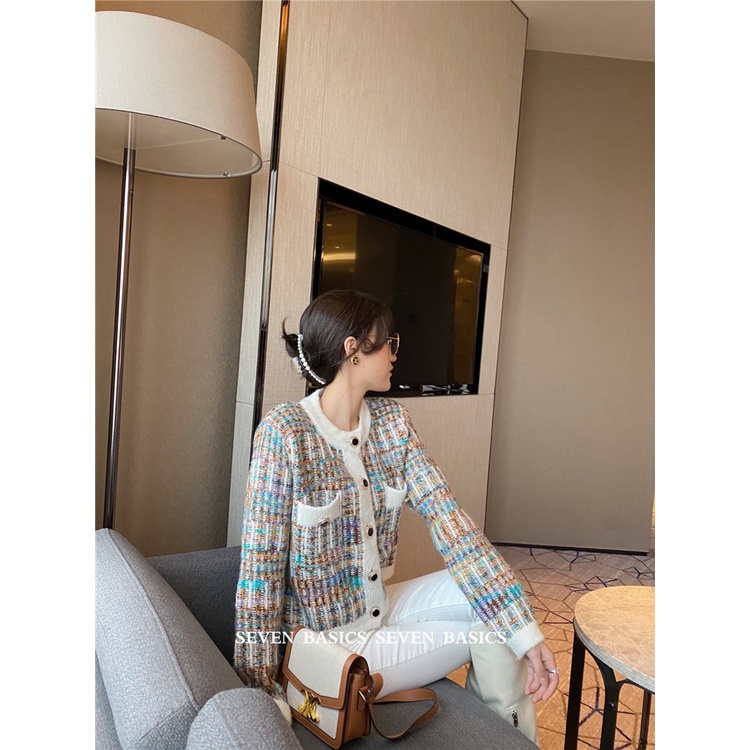 Áo cardigan dệt kim kẻ sọc màu cầu vồng thời trang mùa thu cho nữ | BigBuy360 - bigbuy360.vn
