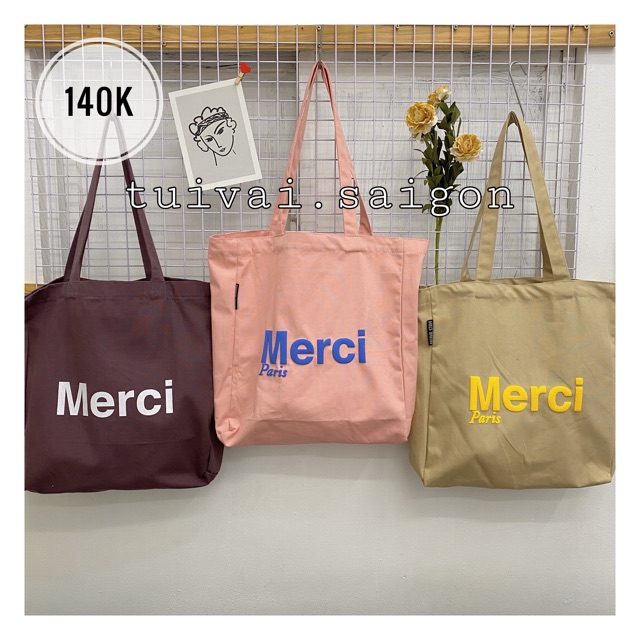 Túi vải túi tote chữ ( Merci )