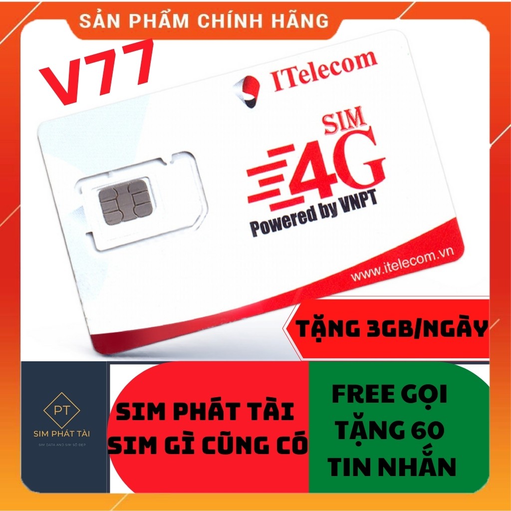 SIM 4G VINAPHONE DỄ NHỚ ❤️CHỈ 77K/THÁNG ❤️ SIM 4G VINA FREE 3GB / 1 ngày, gọi nội mạng free