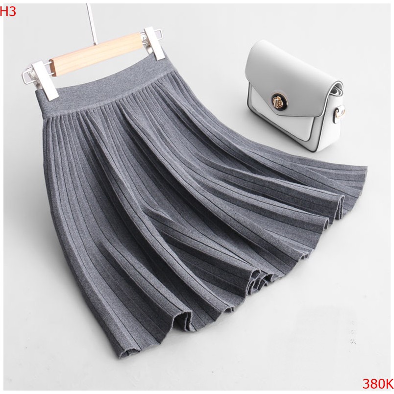 Váy len dập ly màu ghi xám - đen