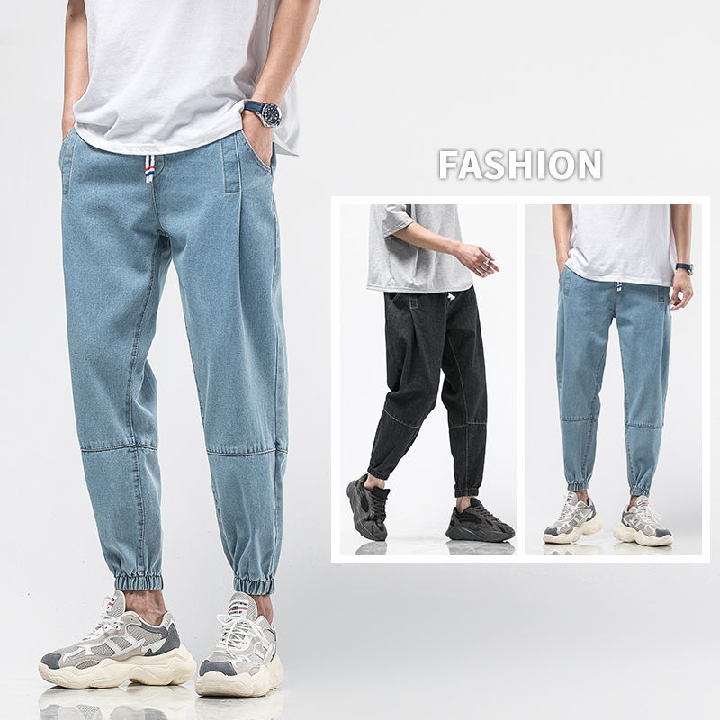 Quần jean nam kiểu ống túm phong cách mùa hè Hàn Quốc