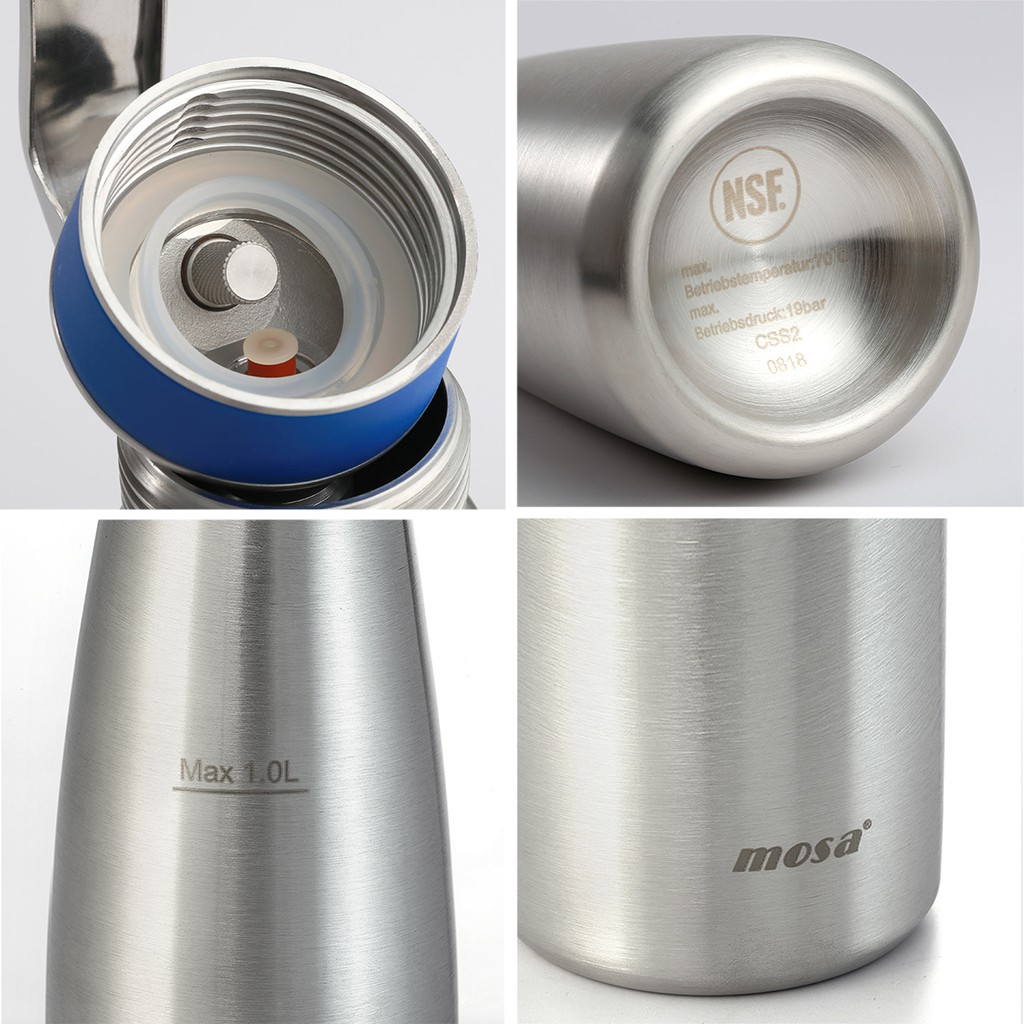 Bình làm kem inox MOSA 1.0L - BÌnh xịt kem inox chính hãng MOSA