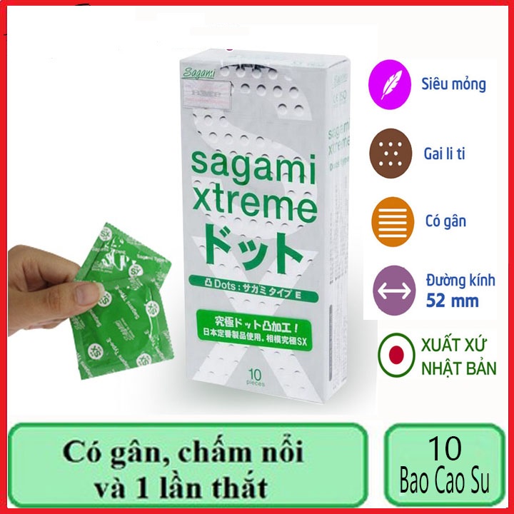 Bao cao su Sagami Siêu mỏng, gân, gai, kéo dài thời gian quan hệ, chính hãng, bền, nhiều gel, giá rẻ - Hộp 10 chiếc