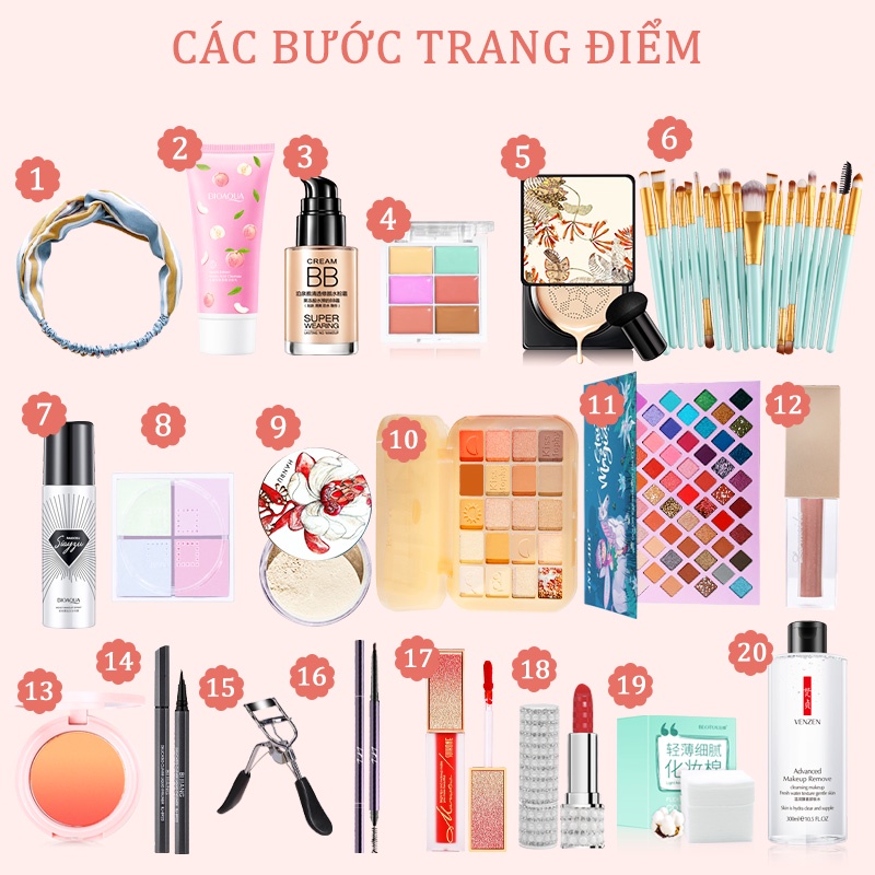 20 pcs Bộ mỹ phẩm trang điểm hoàn chỉnh set người mới bắt đầu không thấm nước nữ sinh viên trang điểm nhẹ tự nhiên-T5+15