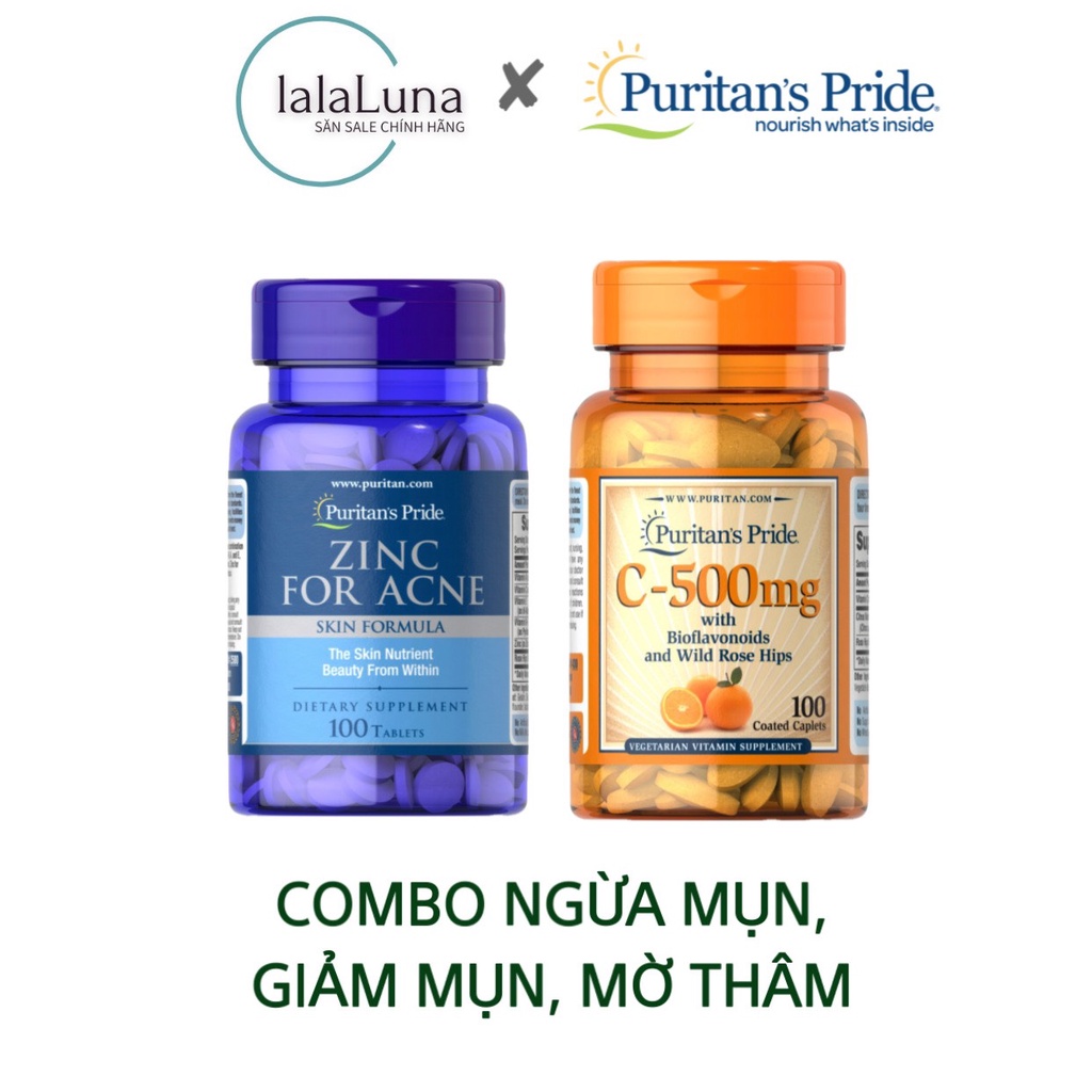 Combo Ngừa Mụn - Giảm Mụn, Làm Mờ Vết Thâm Zinc for Acne & Vitamin C Puritan's Pride