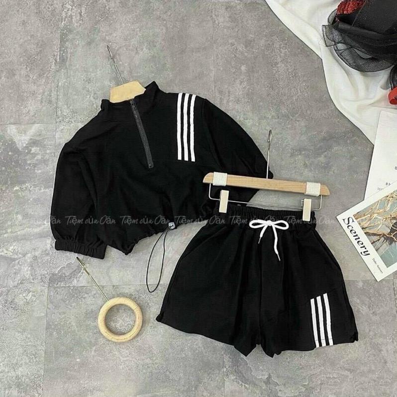 Set Bộ Áo Thun Polo Khoá Kéo Mix Quần Short Đùi 3 Sọc Mẫu Mới Siêu Xinh