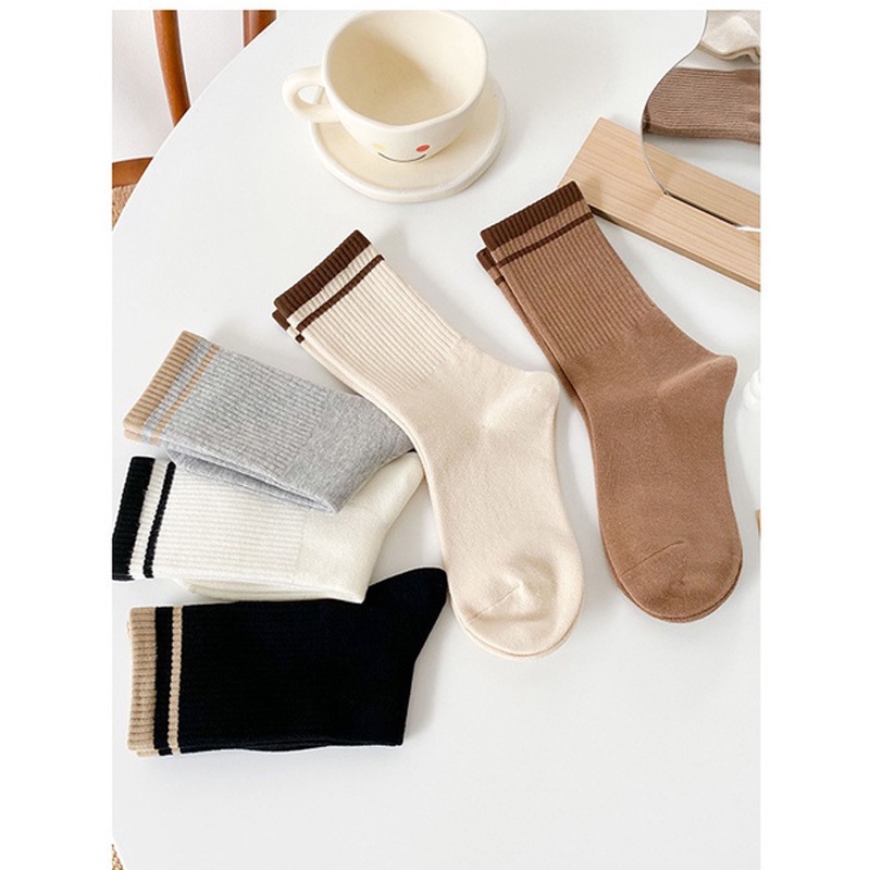 Tất cổ cao nam nữ sọc ngang phong cách Hàn Quốc vớ thể thao cá tính chất cotton siêu mềm co giãn tốt ABICA TD035