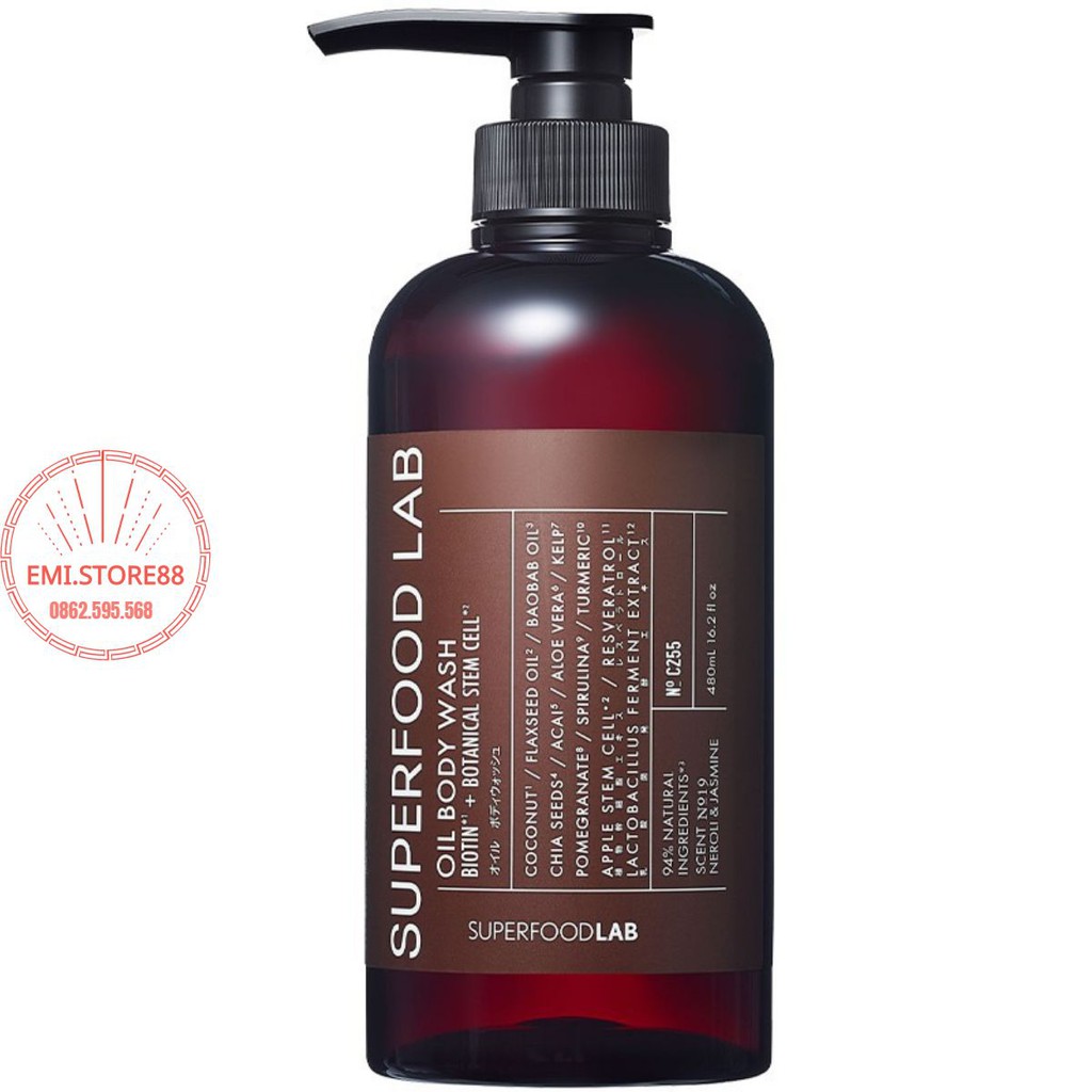 Sữa tắm cao cấp nhật bản SUPERFOOD LAB OIL BODY WASH 480ml làm sạch , cân bằng độ ẩm và dưỡng trắng da 750ml