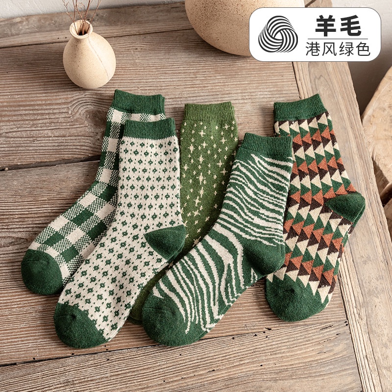 Đôi vớ WAFNHA WAFNHA D203 len dày giữ ấm mùa đông màu xanh lá