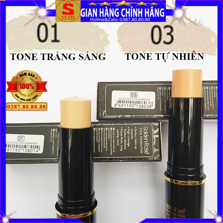 Phấn nền che khuyết điểm kiềm dầu nâng tone dạng thỏi chính hãng Golden Rose cho da dầu mụn khô nhạy cảm hỗn hợp kem nền