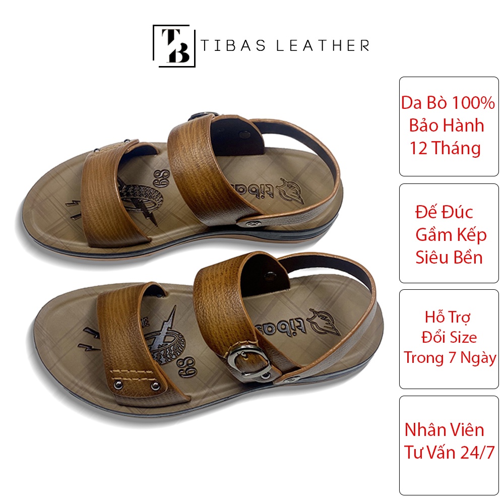 Dép Da Nam Quai Ngang Đế Đúc TIBAS, Dép Da Nam Cao Cấp- 8923