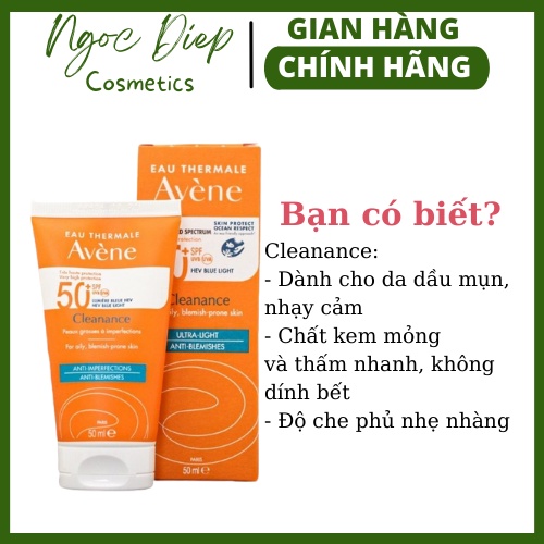 Kem Chống Nắng Avene Mattifying Cleanance SPF50+ 50ml, Avene Dry Toucher Fluide, Kem chống nắng cho da dầu, nhạy cảm