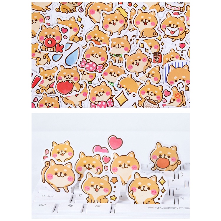 Sticker hộp 45 miếng dán - Shiba Má Hồng - Hộp nhãn dán trang trí sổ tay bullet journal - M088