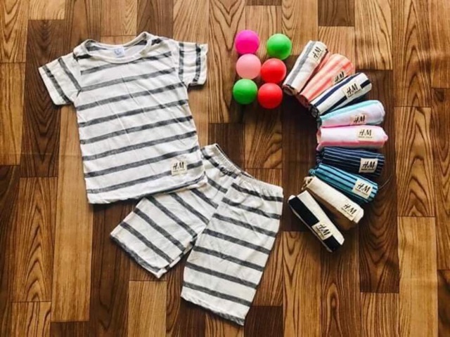 Bộ Cotton Cộc Tay Kẻ Ngang Cho Bé