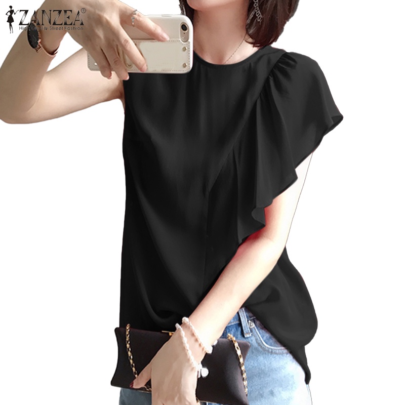 Zanzea Áo Kiểu Cổ Tròn Tay Phồng Phối Bèo Và Nút Sau Lưng Thời Trang Cho Nữ
