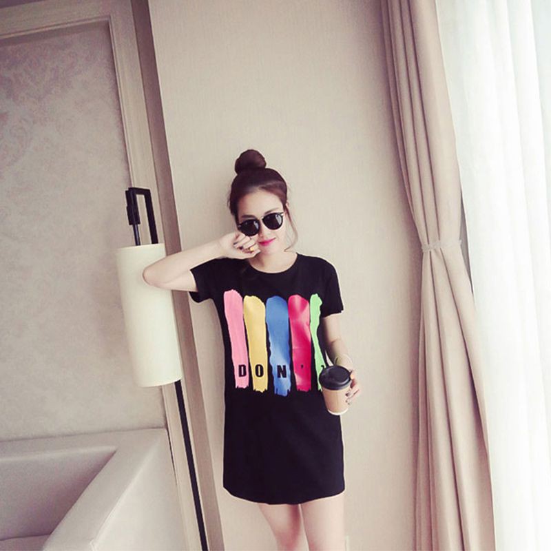 Đầm nữ dài đến đầu gối in họa tiết chữ thời trang mùa hè cho nữ