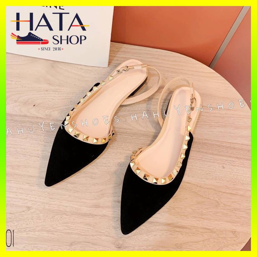 Giày sandal nữ mũi nhọn tán đinh chất da lộn cực xinh, sang chảnh HOT 2021 Hatashop, giày sandal nữ đi học, đi chơi, đẹp