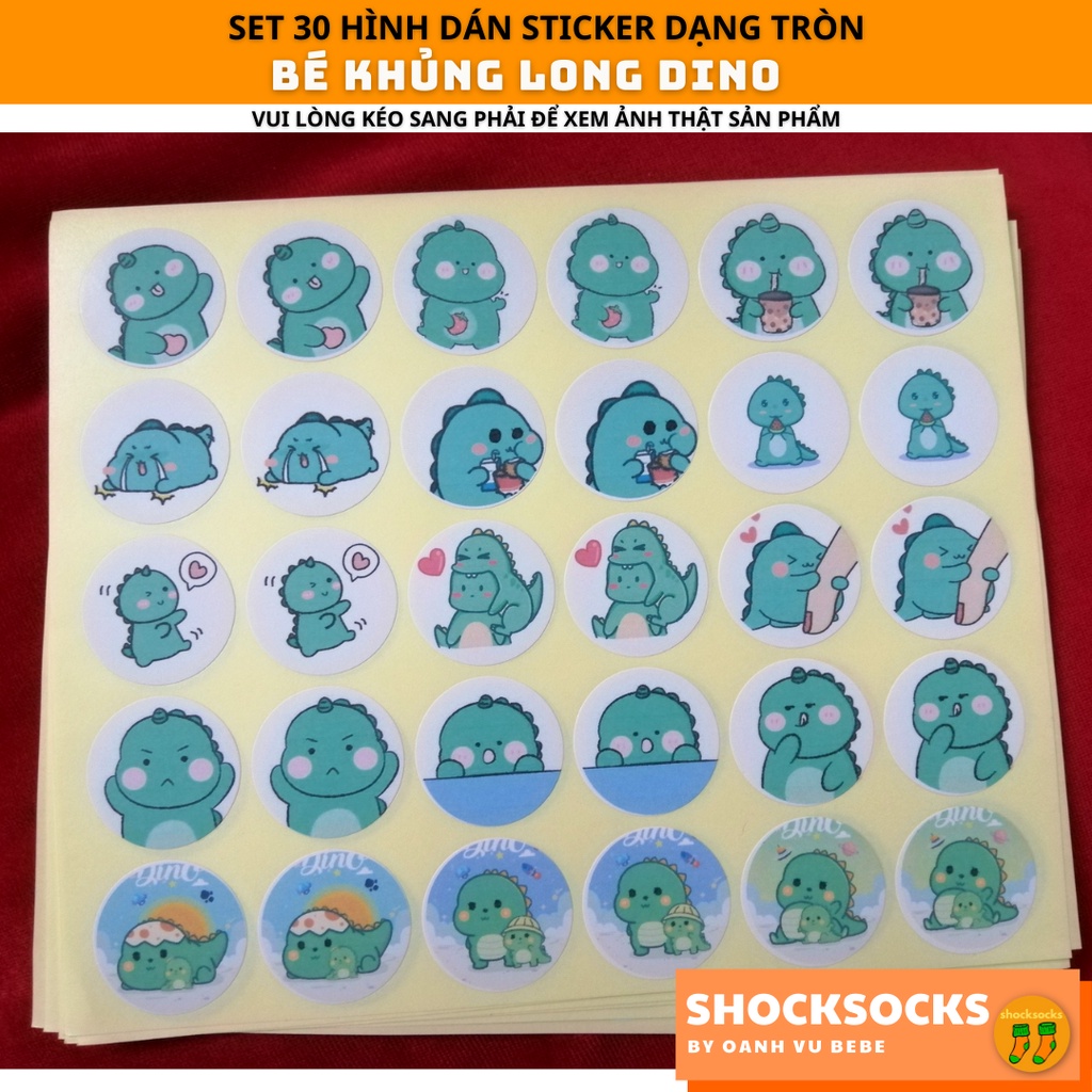 🔥 SET 30 HÌNH DÁN STICKER HÌNH BÉ KHỦNG LONG DINO 🔥