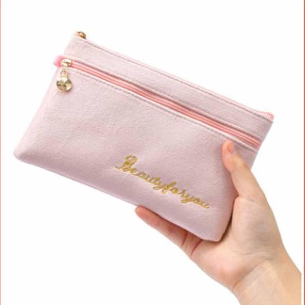 QQMALL Túi Đựng Mỹ Phẩm / Tiền Xu Bằng Lông Nhung Mềm Mại Có Khóa Kéo Tiện Dụng
