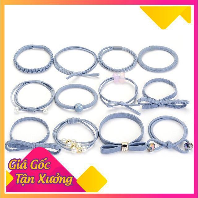 Set 12 Dây Buộc Tóc Hàn Quốc Siêu Xinh Kèm Hộp Đựng