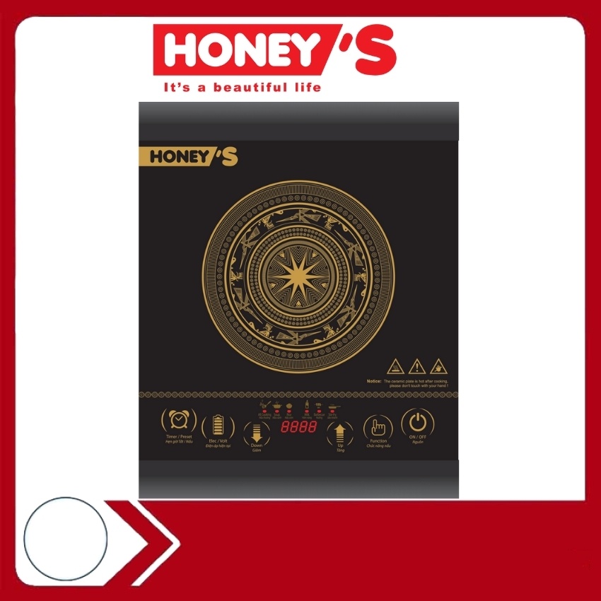 Bếp điện từ cảm ứng đơn Honey's -T21- Bếp lẩu, tiết kiệm điện năng, mặt kính cao cấp sang trọng, nút cảm ứng