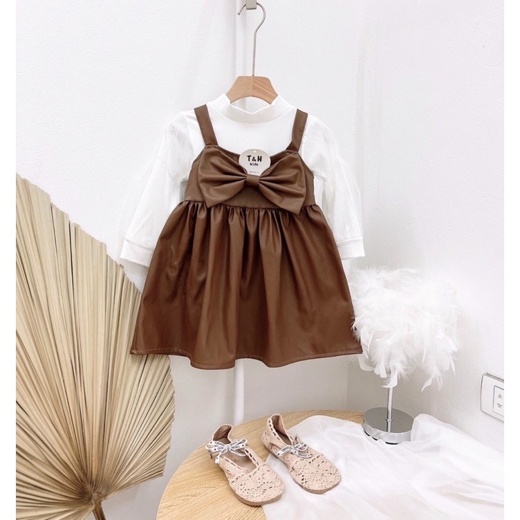 Sét váy da kèm áo ta phồng cho bé gái 10-18kg
