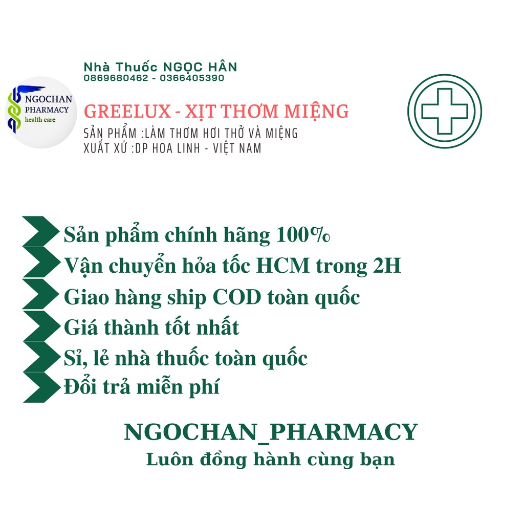 Xịt thơm miệng thảo dược Greelux| Chai 12ml| Dược Phẩm Hoa Linh