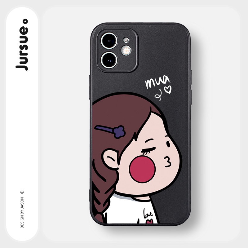 Ốp lưng JURSUE hoạt hình cặp đôi dễ thương đẹp cho iPhone 13 12 11 Pro Max SE 2020 X XR XS ip 8 7 6 6S Plus kute Y216