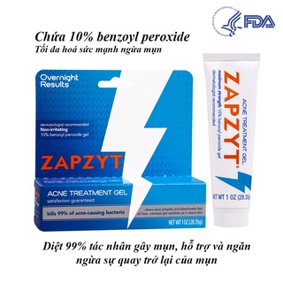 [Chính Hãng] Gel giảm mụn Zapzyt Maximum Strength 10% Benzoyl Peroxide Acne Treatment Gel