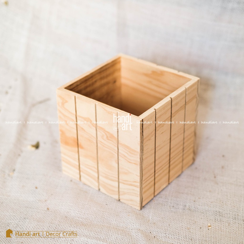 Châu gỗ vuông cắm hoa có chỉ sọc - wooden pots