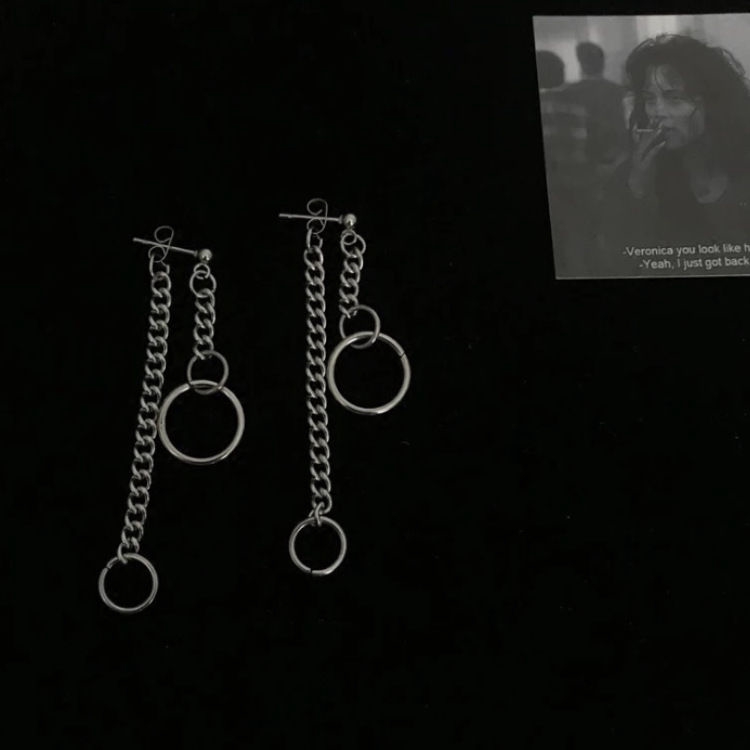 Bông tai 22247 hình tròn gắn dây xích thời trang Nhật Hàn phong cách đường phố hai cách đeo cho nam và nữ
